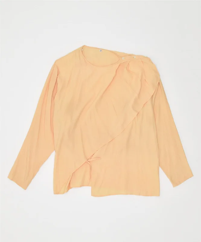 VINTAGE Womens Shirt Blouse IT 44 Medium Yellow Acetate Elegant High-Low Short Shirt