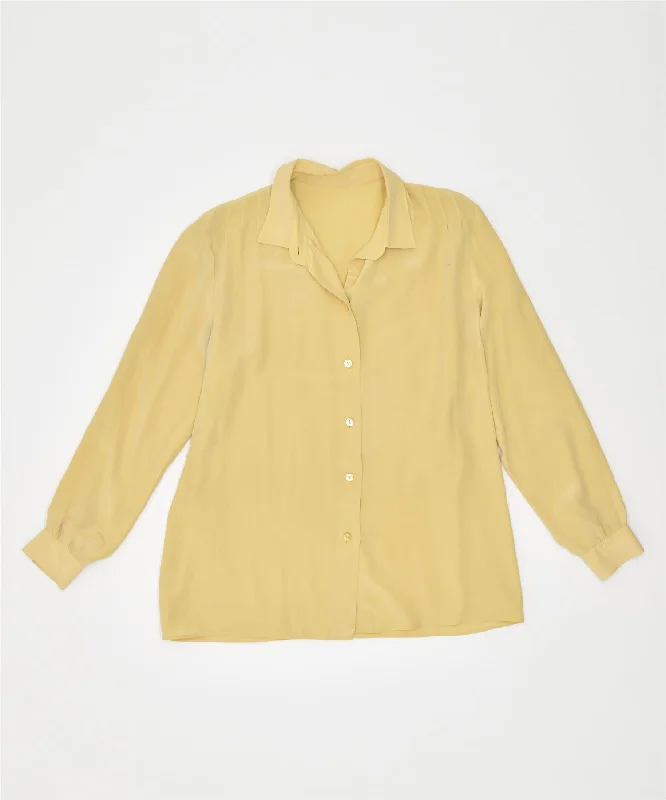 VINTAGE Womens Shirt Blouse UK 14 Medium Yellow Classic Short Sleeve Blouse