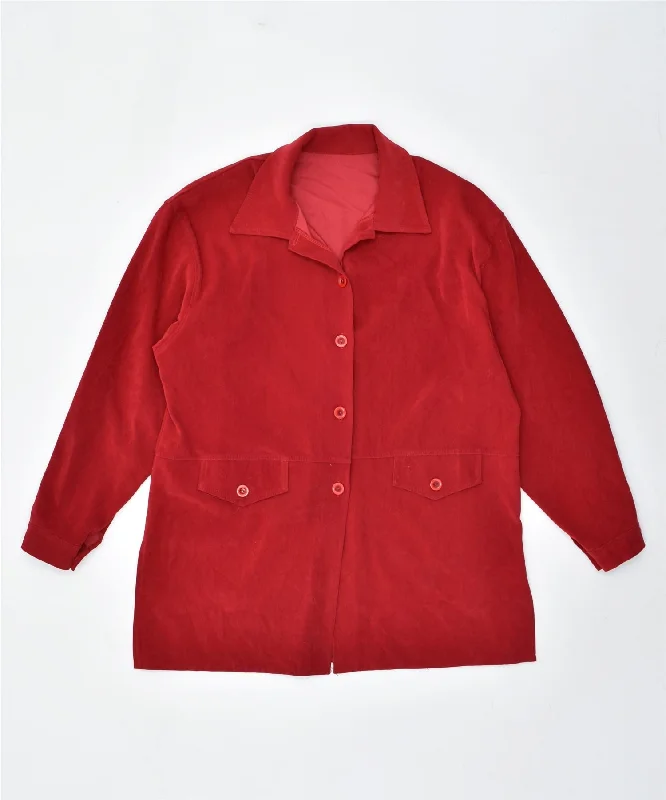 VINTAGE Womens Shirt Blouse UK 18 XL Red Stylish Crew Neck Shirt