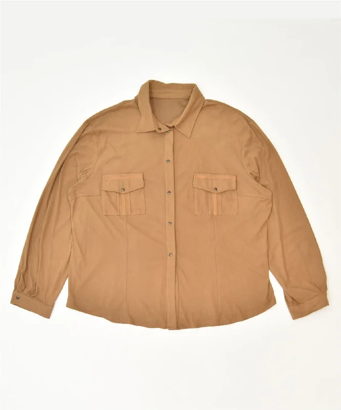 VINTAGE Womens Shirt UK 20 2XL Brown Polyester Classic Fashionable Sheer Short Shirt VINTAGE Womens Shirt UK 20 2XL Brown Polyester Classic Fashionable Sheer Short Shirt