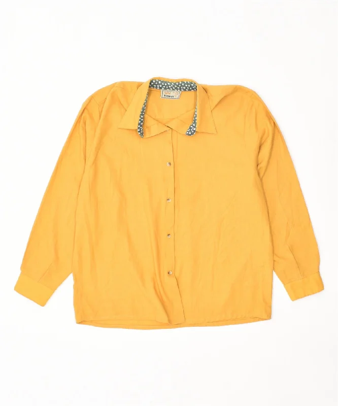 WILD FLOWERS Womens Shirt Blouse UK 14 Medium Yellow Polyester Vintage Casual Button-Up Short Tee