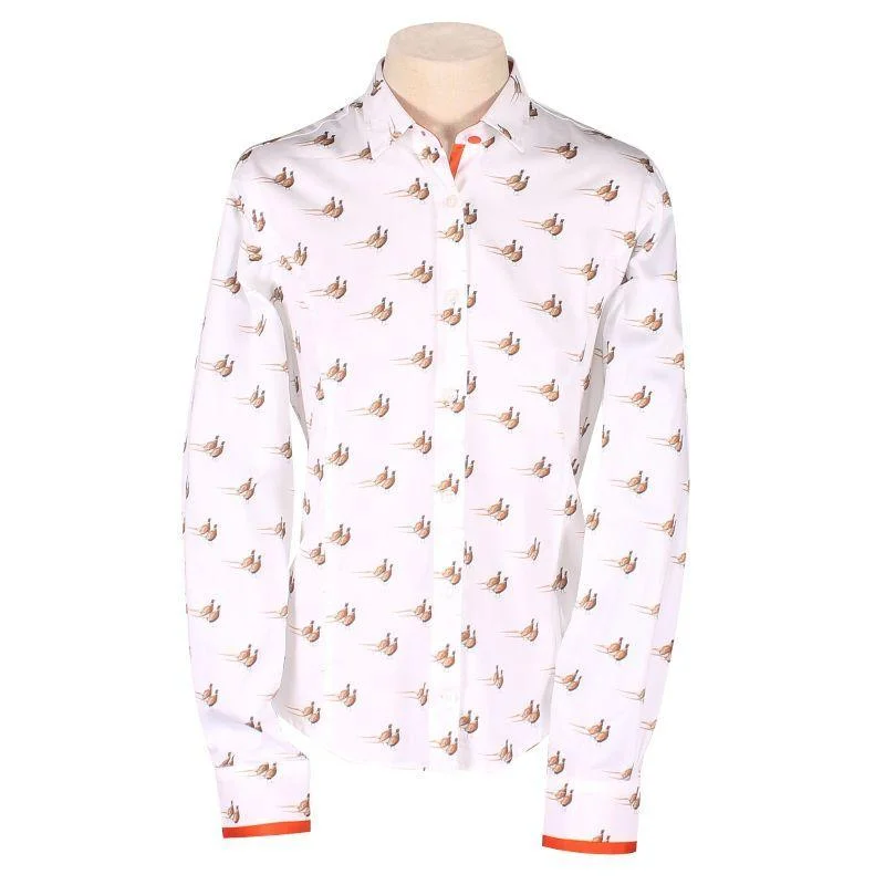 William Powell Ladies Pheasants Shirt - White Fashionable Rounded Short Shirt