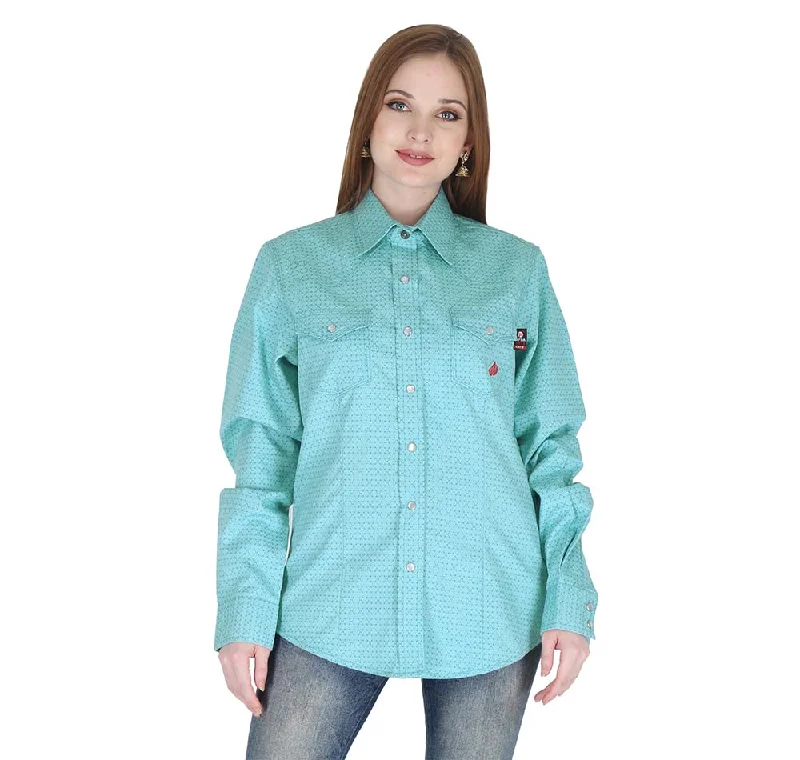 Forge Fr Women's Cyan Printed Long Sleeve Shirt Stylish Crew Neck Shirt