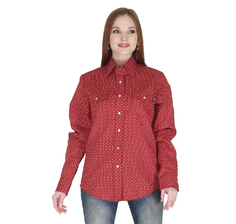 Forge Fr Women's Red Printed Long Sleeve Shirt Trendy Tie-Front Short Shirt