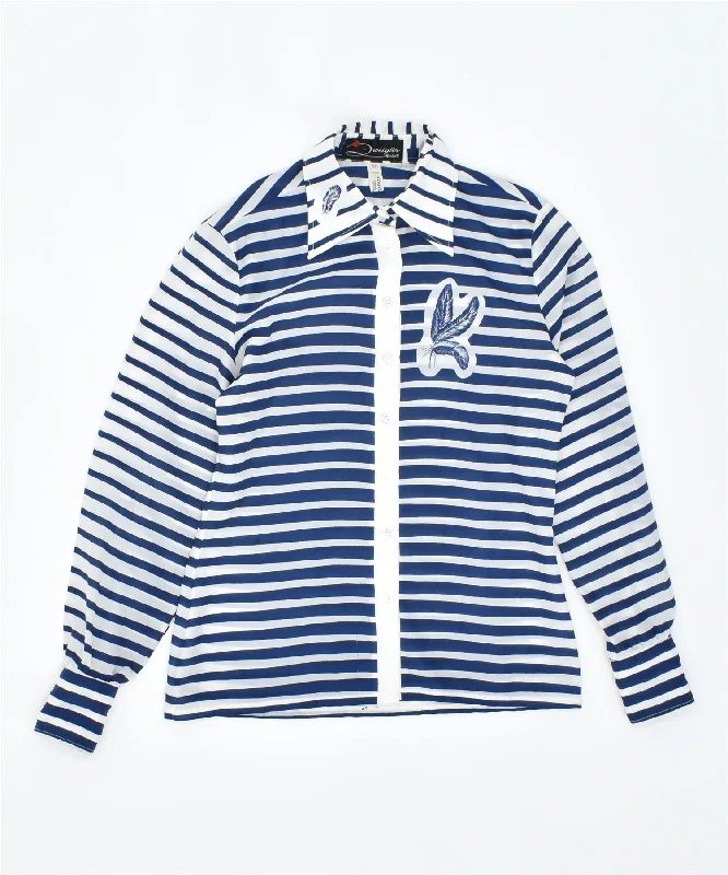 ZVEIGLER Womens Shirt Blouse EU 38 Small Blue Striped Polyester Vintage Stylish Printed Short Shirt ZVEIGLER Womens Shirt Blouse EU 38 Small Blue Striped Polyester Vintage Stylish Printed Short Shirt