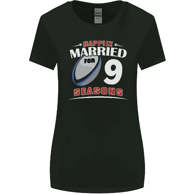 9 Year Wedding Anniversary 9th Rugby Womens Wider Cut T-Shirt Anti-Pilling Machine Wash Handmade