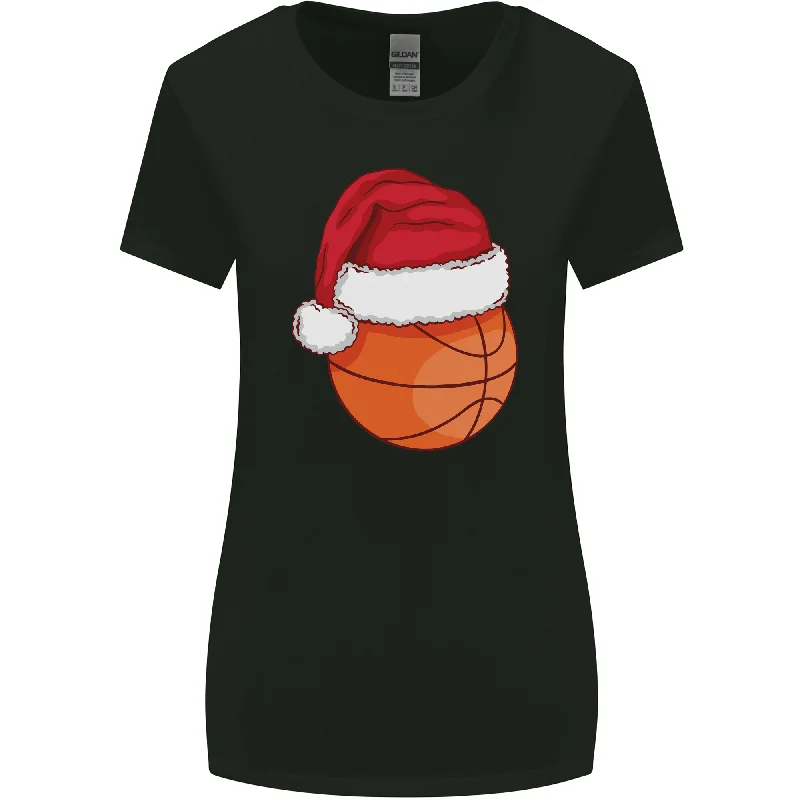 A Basketball Wearing a Christmas Hat Xmas Womens Wider Cut T-Shirt Mesh Canvas Denim