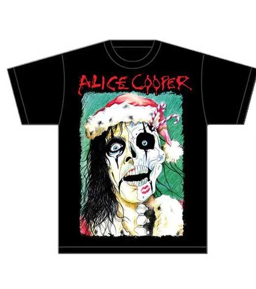 Alice Cooper | Official Band T-Shirt | Xmas Card Graphic T-Shirt Round Neck Polyester