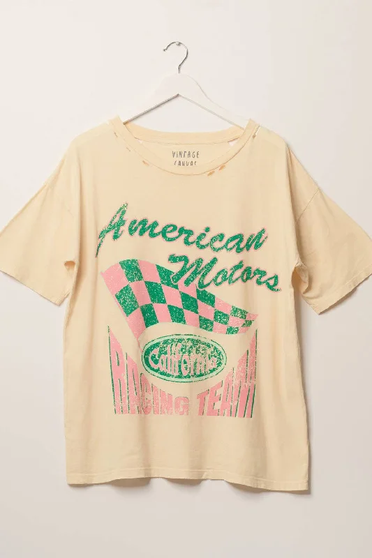 American Motors California Distressed T-Shirt Anti-Pilling Machine Wash Handmade