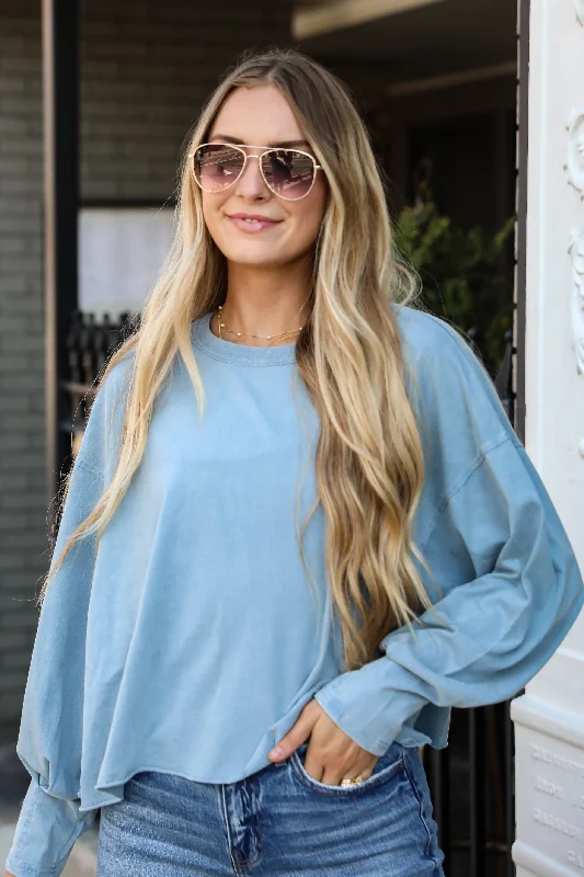 Aubree Cropped Long Sleeve Tee - DU DEAL Ribbed Striped Patterned