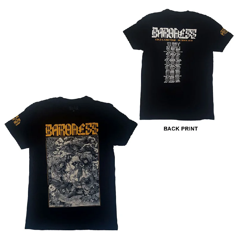 Baroness | Official Band T-Shirt | Gold & Grey Dateback (Ex-Tour/Back Print) Denim Fabric Leather Fabric Suede Fabric