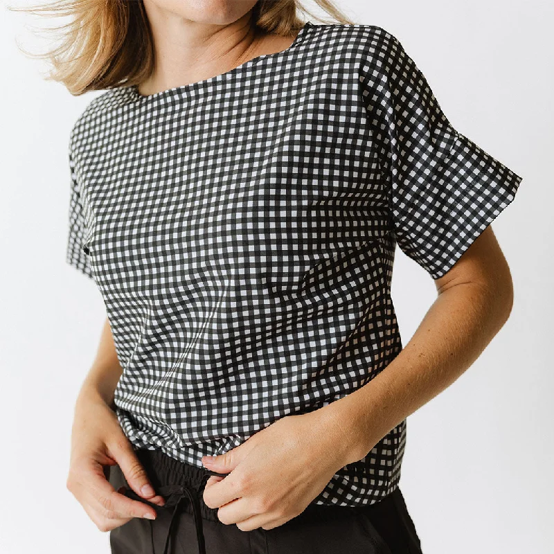 Boss Tee, Black Check Silk Blend Satin Velvet