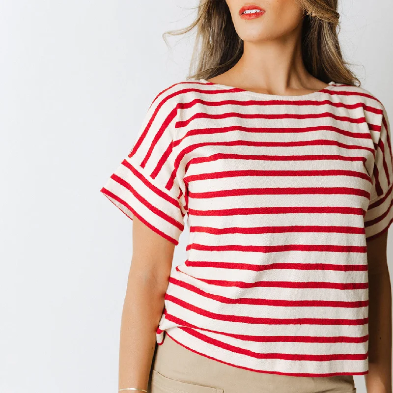 Boss Tee, Crimson Stripe Solid Print Embellished