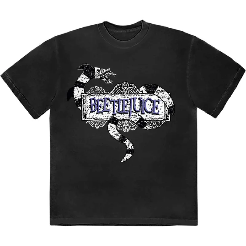 Warner Bros | Official Band T-Shirt | Beetlejuice Snake Badge Zippered Front Buttoned Front Snap Front