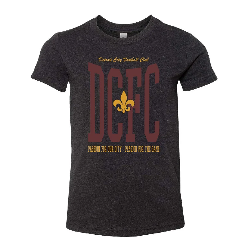 DCFC Youth Tall Tee- Heather Black Denim Fabric Leather Fabric Suede Fabric