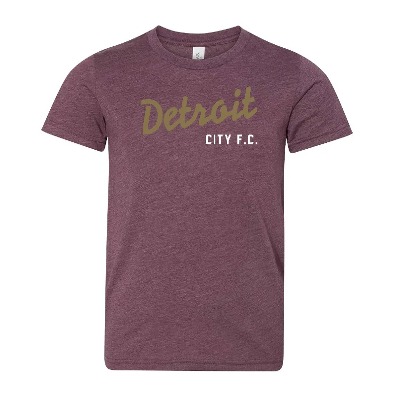 DCFC Youth Wordmark Tee- Heather Maroon Casual Formal Business