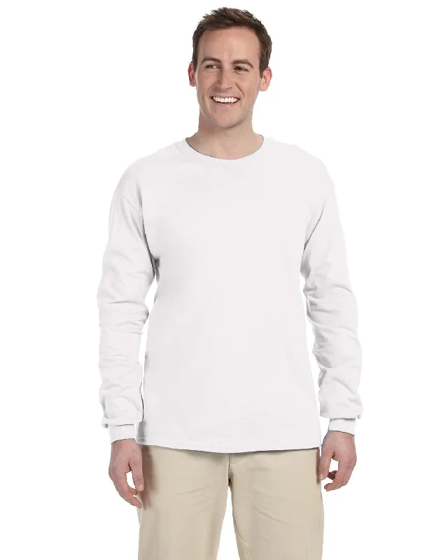 Fruit of the Loom Lightweight Long Sleeve T-Shirt | White Hooded Caped Shawl Collar