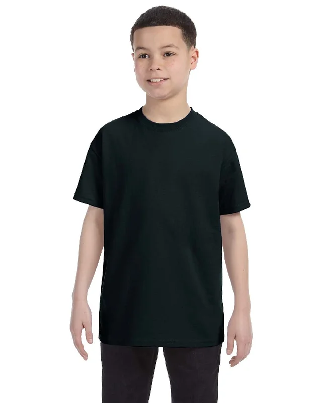 Gildan Youth Lightweight 100% Cotton T-Shirt | Black Collared Crew Neck Turtle Neck