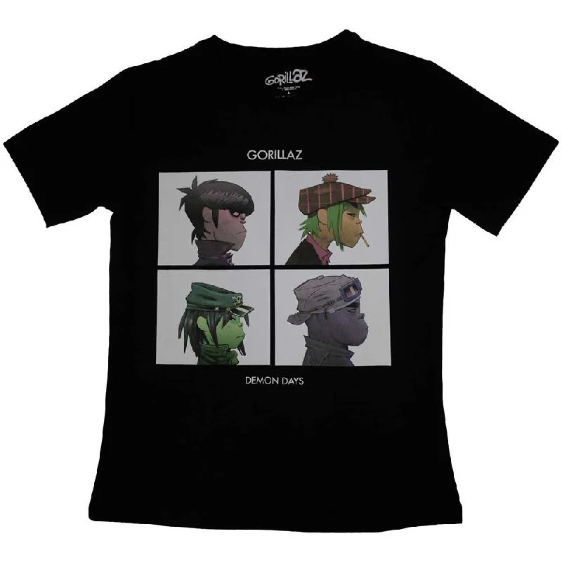 Gorillaz | Official Band Ladies T-Shirt | Demon Days Beaded Sequined Faux Fur