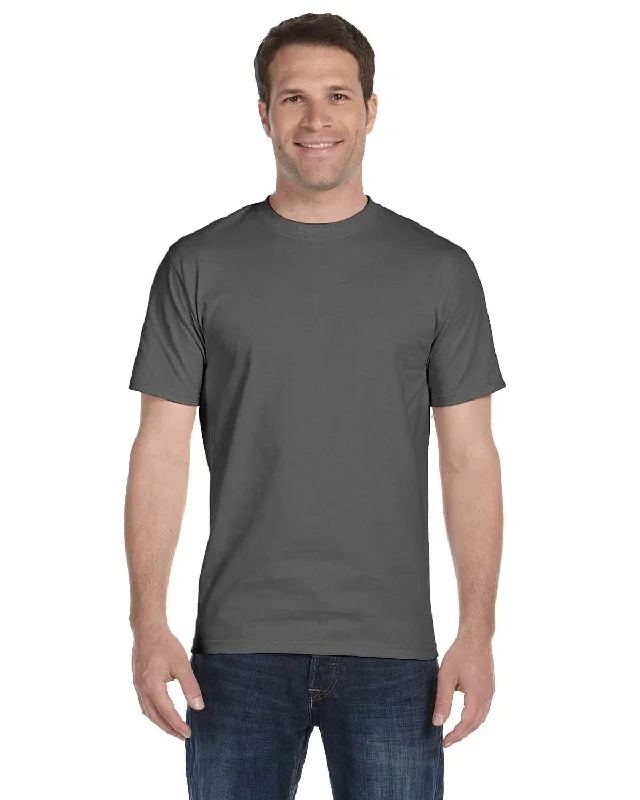 Hanes ComfortSoft 100% Cotton T-Shirt | Smoke Gray Collared Crew Neck Turtle Neck