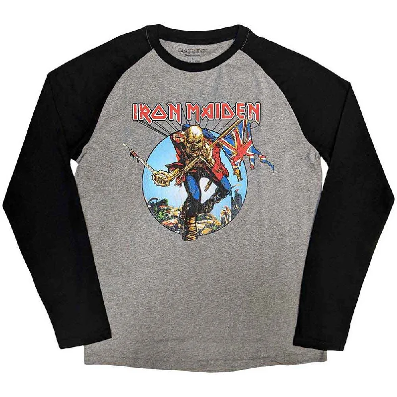 Iron Maiden | Official Band Raglan T-Shirt | Trooper Burst Houndstooth Herringbone Solid