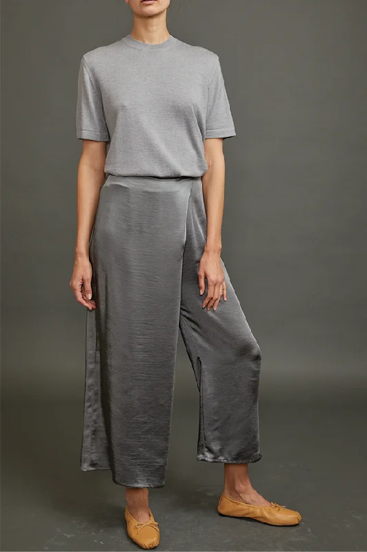 Kaitly Knit T-Shirt In Grey Rayon Velvet Corduroy