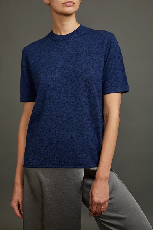 Kaitly Knit T-Shirt In Melange Blue Satin Blend Silk Blend Wool Blend