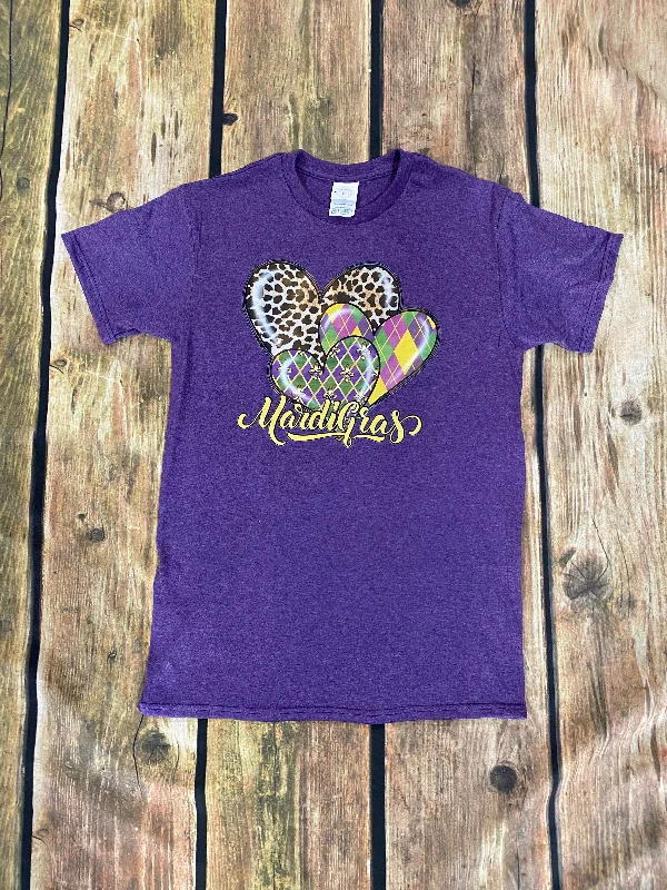 Mardi Gras Heart T-Shirt Houndstooth Herringbone Solid