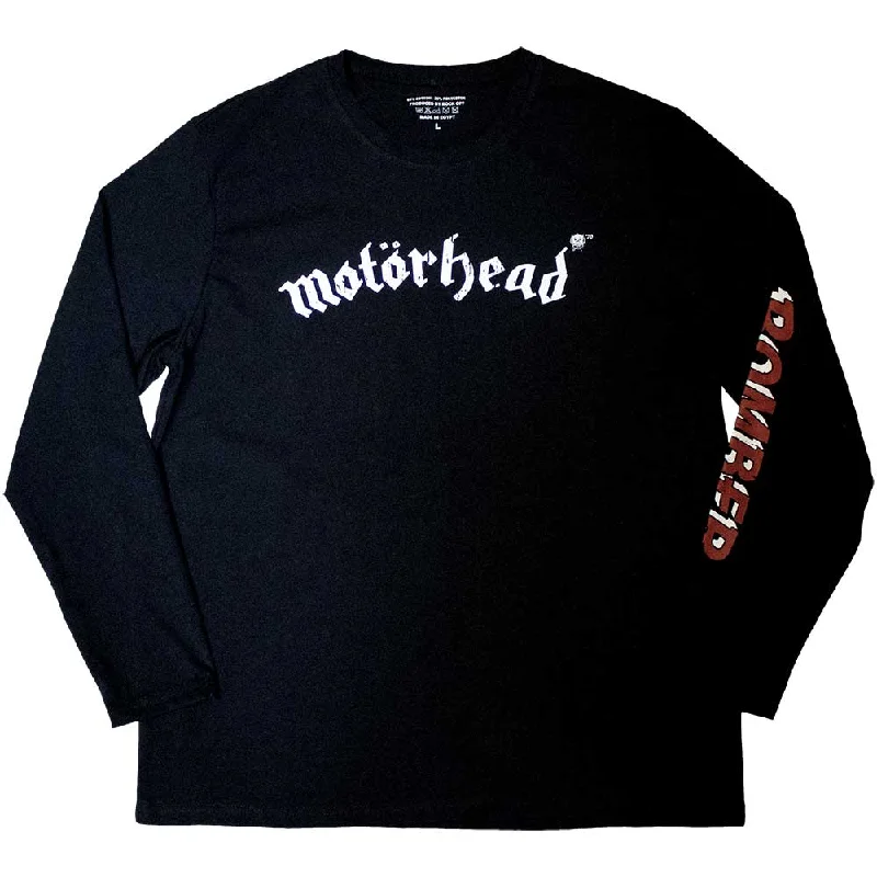 Motorhead| Official Band Long Sleeve T-Shirt | Bomber (Back & Sleeve Print) Graphic Embroidered Appliqued