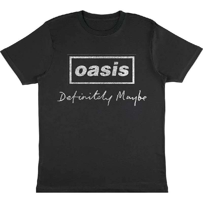 Oasis | Official Band T-Shirt | Definitely Maybe Distressed Text Logo Fitted T-Shirt Seamless Stretchy