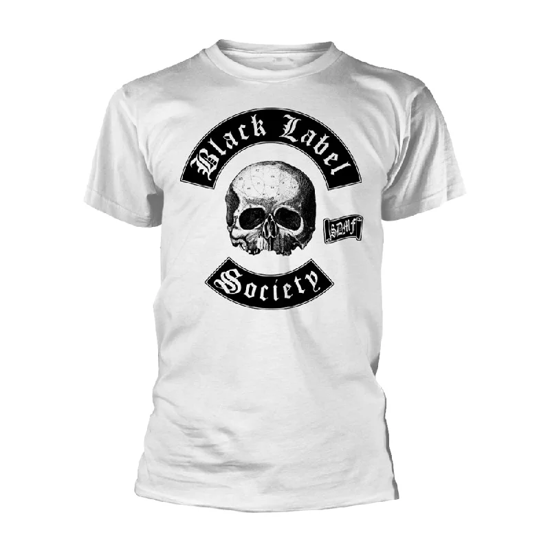 Black Label Society Unisex T-shirt: Skull Logo (White) Hooded Caped Shawl Collar