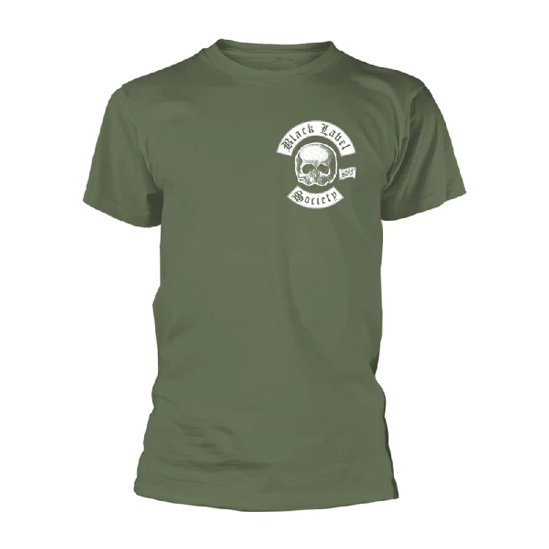 Black Label Society Unisex T-shirt: Skull Logo Pocket (Olive) (back print) Elegant Classic Vintage