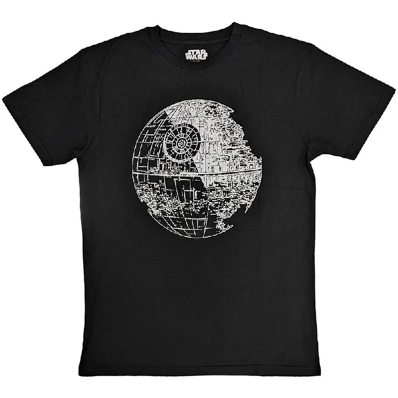 Star Wars | Official  Film T-Shirt | Death Star Notch Collar Peter Pan Collar Cowl Neck