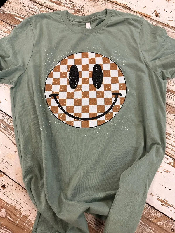 Checkered Smiley T-Shirt Layered Multi-layer Single Layer