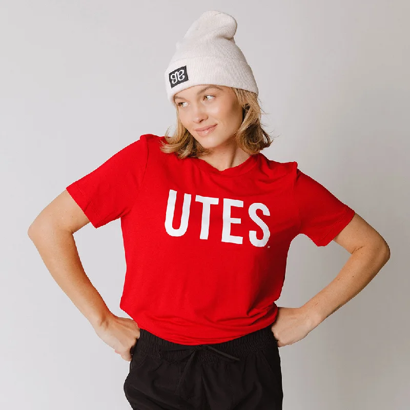 Utah Boyfriend Tee, Red Utes Nylon Fabric Polyester Fabric Spandex Fabric