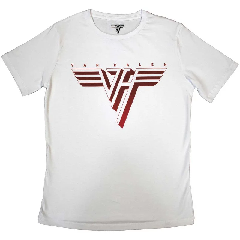 Van Halen | Official Ladies T-Shirt | Classic Red Logo Denim Fabric Leather Fabric Suede Fabric