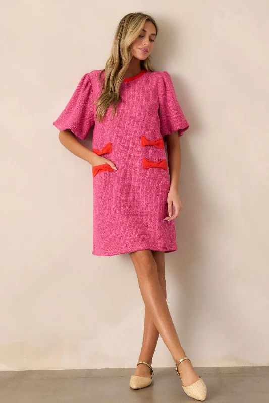 Angel Eyes Pink Tweed Mini Dress Cozy Satin Mini Dress