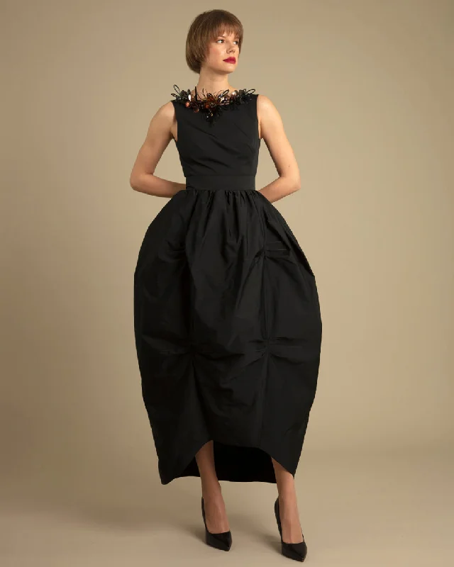 Balloon-Like Midi Dress Classic Black Midi Dress