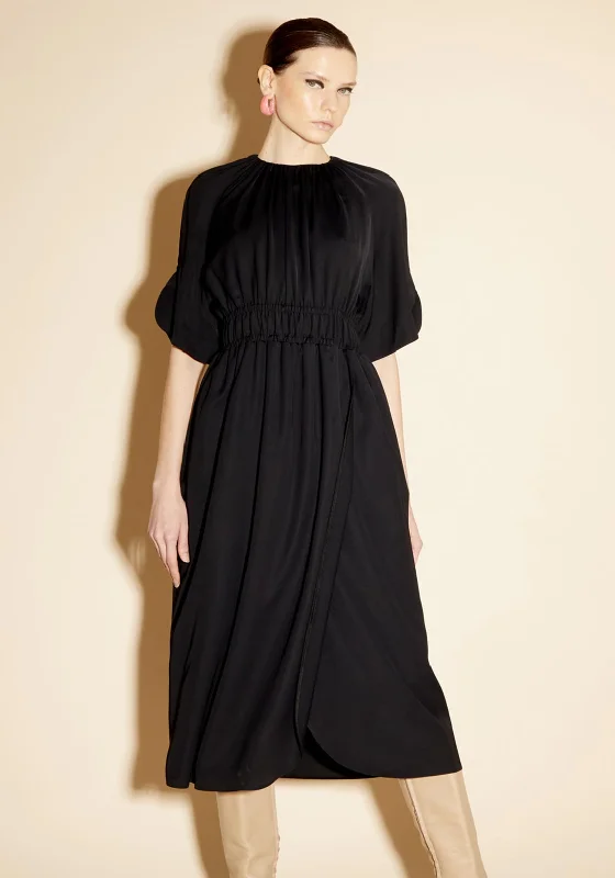 Birelin Stretch Waist Midi Dress, Black Chic Off-Shoulder Midi Dress