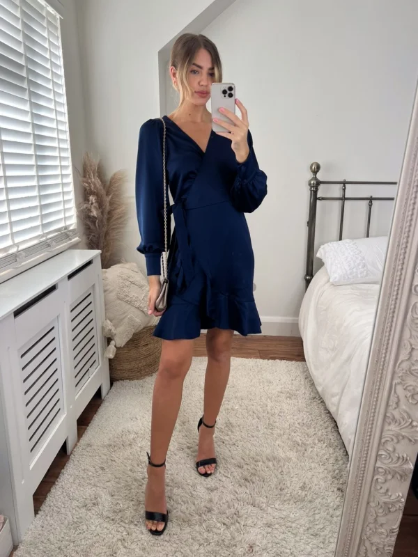 Bobbi Wrap Satin Mini Dress / Navy Cozy Ribbed Mini Dress