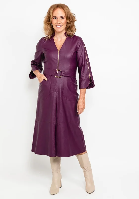 Camelot Faux Leather Midi Dress, Plum Elegant Satin Button Midi Dress