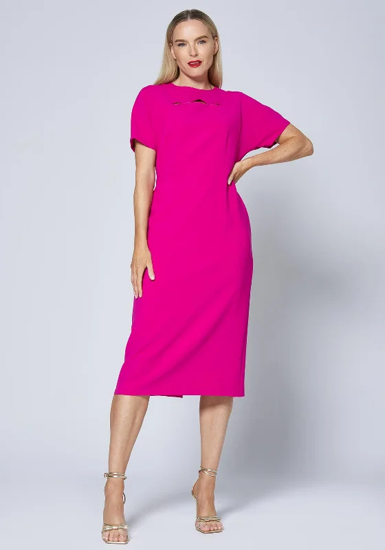 Caroline Kilkenny Riley Keyhole Midi Dress, Lipstick Pink Trendy Tiered Hem Midi Dress