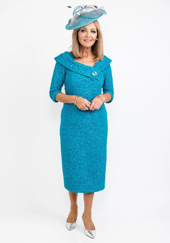 Cassandra Madi Ruched Pencil Midi Dress, Deep Turquoise Stylish Halter Neck Midi Dress