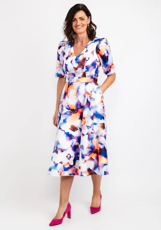 Casting Watercolour Floral Midi Dress, Blue Multi Cozy Tie-Dye Midi Dress