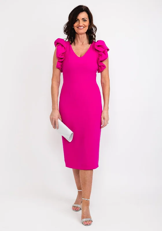 Casting Gathered Shoulder Midi Dress, Fuchsia Cozy Wide Strap Midi Dress