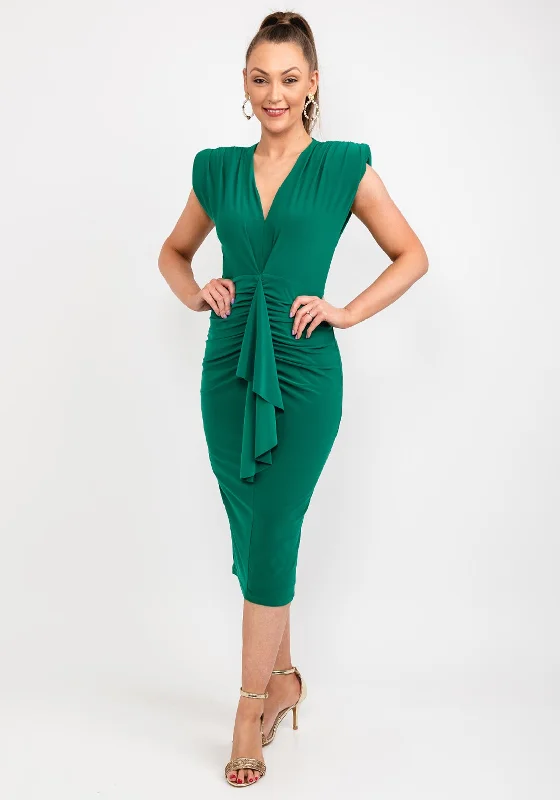 Casting Ruched Drape Midi Dress, Green Cozy Spaghetti Strap Midi Dress