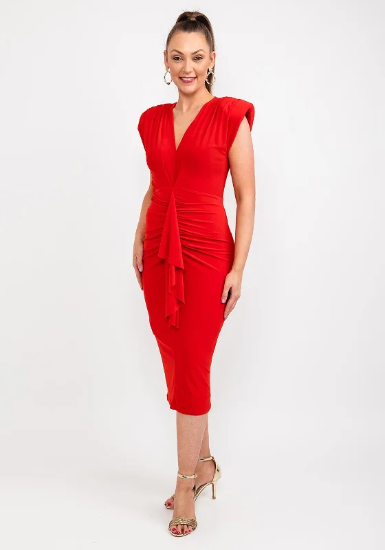 Casting Ruched Drape Midi Dress, Red Stylish Button-Down Midi Dress