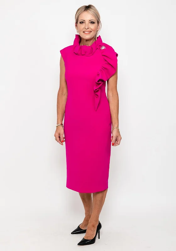 Claudia C Calisto Ruffle Midi Dress, Fuchsia Comfortable Adjustable Strap Midi Dress