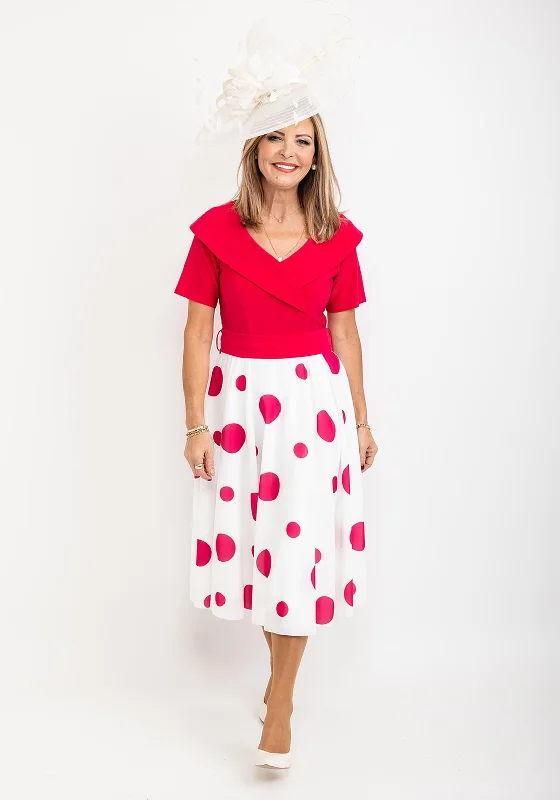 Coco Doll Polka Dot Skirt Midi Dress, Fuchsia Cozy Wide Strap Midi Dress