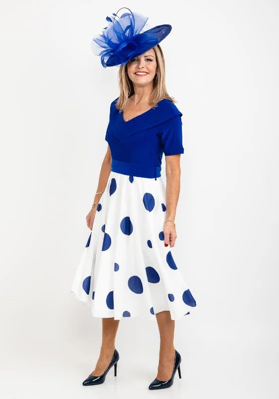 Coco Doll Polka Dot Skirt Midi Dress, Royal Blue Comfortable Casual Midi Dress